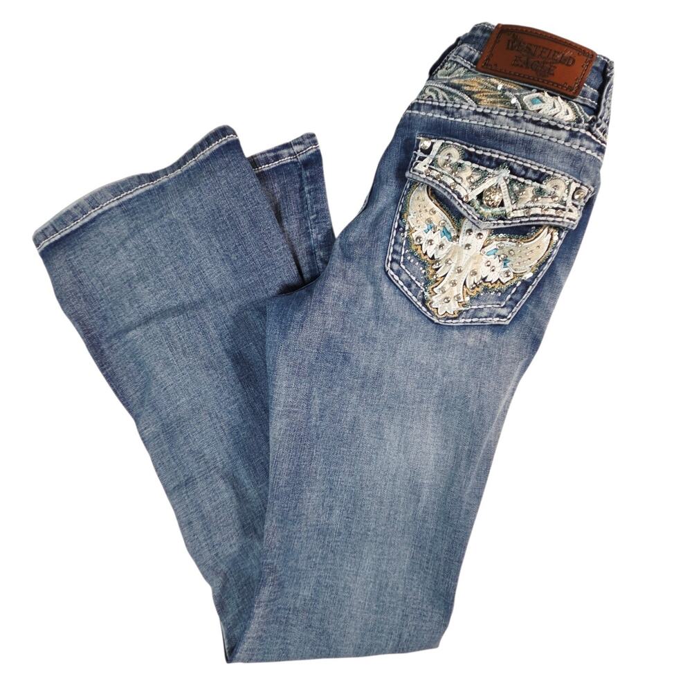 Westfield Eagle Jeans Womens Sz 3 Embellished Flared Western Angel Wings Denim